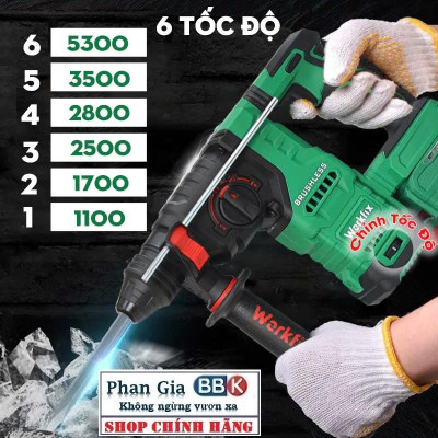 Máy khoan đục bê tông pin WORKFIX WF-RH3003PRO, Anti-kickback, giảm rung chấn RVT, 3 chức năng, 6 tốc độ