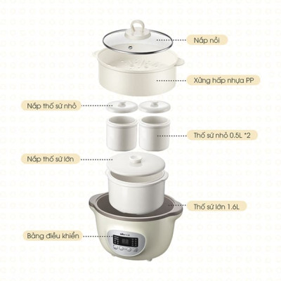 Nồi Ninh, Hấp, Nấu Cháo, Nấu Đồ Ăn Dặm Cho Bé 6 Trong 1 BEAR SUBE002 Có Lồng Hấp Dung Tích 1.6L Công Suất 200W - Hàng Chính Hãng - Hàng Chính Hãng