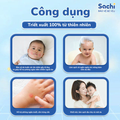 Nước Tắm Thảo Dược An Toàn Cho Bé Sachi Chai 500ml Làm Sạch, Phòng Ngừa Rôm Sảy Mảng Bám Da Đầu
