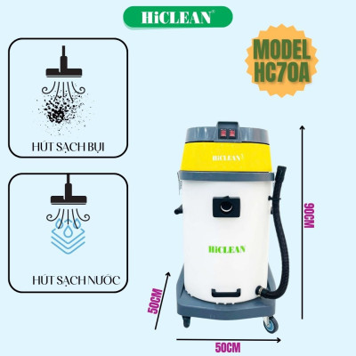 Máy hút bụi công nghiệp HiClean HC70A (thùng nhựa chống va đập, 70L) - Hàng chính hãng