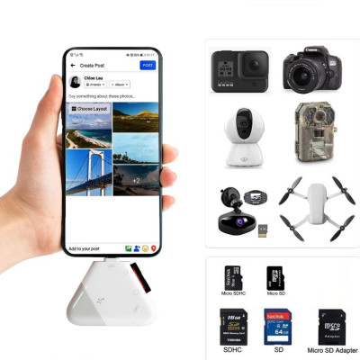 Đầu đọc thẻ nhớ SD, TF ( Micro SD ) đa năng 3in1 dùng cho iPhone, iPad, điện thoại Android, máy tính, PC, laptop