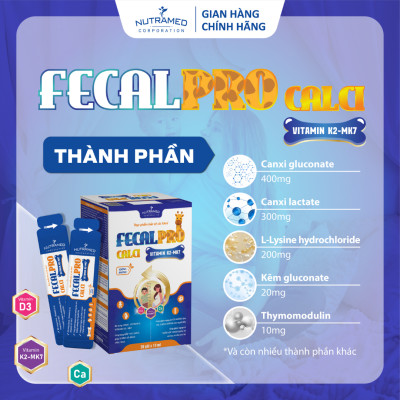 Siro Fecalpro Calci vitamin K2-MK7 hỗ trợ bổ sung Canxi, Vitamin D cho xương chắc khỏe (20 gói) - Nutramed
