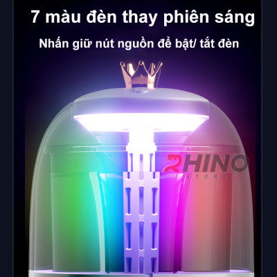 Máy phun sương xông tinh dầu tạo ẩm Rhino H105 dung tích 1000ml, không gây tiếng ồn, tích hợp đèn ngủ RGB nhiều màu