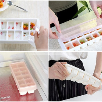 Combo khay trữ đồ ăn dặm cho bé Kokubo 8 ngăn + miếng bọt biển nhà bếp - made in Japan