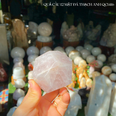 Quả cầu 12 mặt đá thạch anh NHASAN QC1416 vật phẩm mang theo bên người thu hút may mắn - nặng 380gr, đường kính 7.3cm