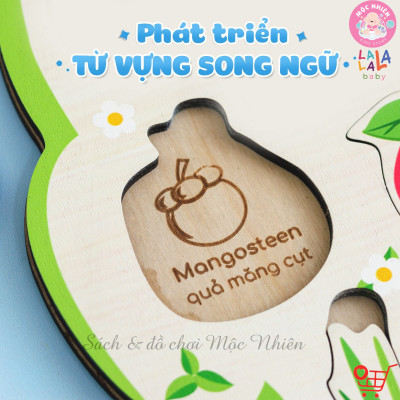 Bảng Núm Ghép Hình Gỗ Song Ngữ Lalapuzzle Chữ Cái Động Vật Rau Củ Quả Cho Bé 2 Tuổi - Lalala Baby