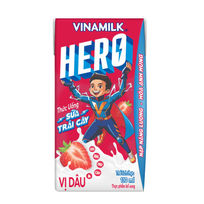 Thức uống sữa trái cây vị dâu Vinamilk Hero - Thùng 48 hộp 110ml