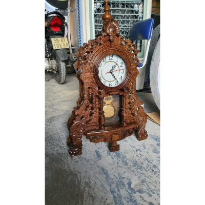 Đồng Hồ Gỗ Mun Đuôi Công Quả Lắc, Phong Cách Tân Cổ Điển, Máy Kim Trôi - Bảo Hành 2 Năm