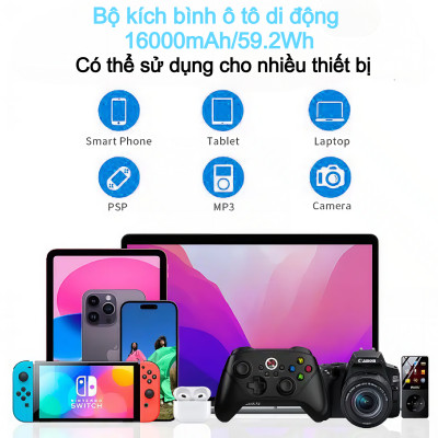 Bộ kích nguồn ô tô Choetech TC0009 2000A sạc pin cầm tay dung lượng 16000mAh tích hợp đèn Led 3 chế độ (Hàng chính hãng)