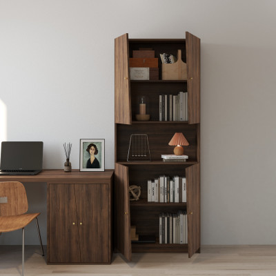 HAPPY FURNITURE , Kệ sách cửa kính 2 ngăn kéo - DALEY , KSA_108 , 80cm x 30cm x 200cm DxRxC