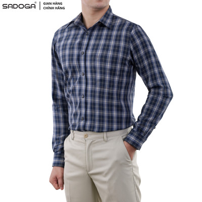 Áo Sơ Mi Nam Sadoga Dài Tay Sọc Caro Cao Cấp, Thoáng Mát Thấm Hút Mồ Hôi 399D