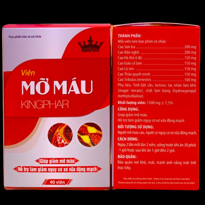 Viên mỡ máu Kingphar, hộp 40v, hỗ trợ hạ mỡ máu, giảm nguy cơ xơ vữa mạch máu