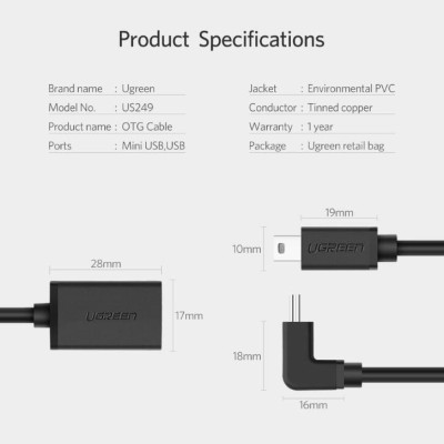 Ugreen UG10383US249TK 12CM màu Đen Cáp chuyển đổi MINI USB sang USB âm hỗ trợ OTG - HÀNG CHÍNH HÃNG