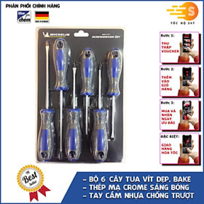 Bộ 6 cây tua vít dẹp, bake đa năng Michelin BS001 - Thép chuyên dụng, tay cầm nhựa chắc chắn, bền bỉ
