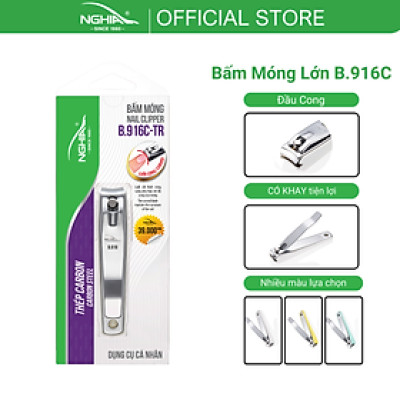 Bấm Móng Tay Thép Carbon Chuyên Dụng KỀM NGHĨA B.916C - Lưỡi Cong (Loại Lớn)