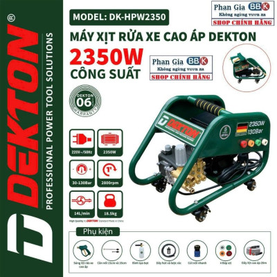 Máy Rửa Xe Công Nghiệp Dekton DK-HPW2350 - Công Suất 2350W - Có Chỉnh Áp - Motor Đầu Rời - Di Cuyển Bằng  Bánh Xe
