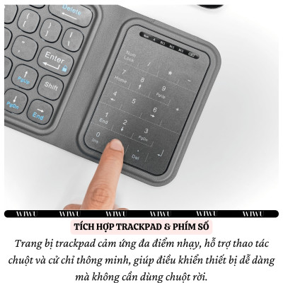 Bàn phím gấp gọn di động không dây bluetooth V5.2 tích hợp trackpad & phím số WIWU FMK-05 - Nhỏ gọn, mỏng nhẹ, phím tắt thông minh, hỗ trợ Androids & iOS, gõ thoải mái cho iPad cho iPhone, máy tính bảng, cho macbook, laptop - hàng nhập khẩu