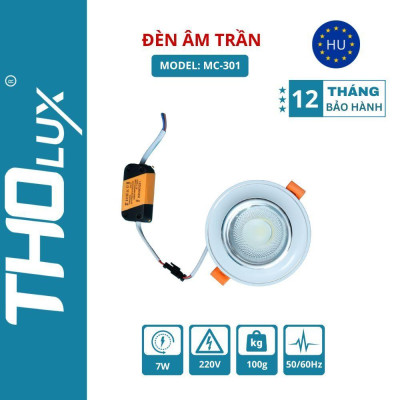 Đèn âm trần MC-301 Tholux 7W Spotlight lỗ khoét 90mm , vỏ trắng CRI>98