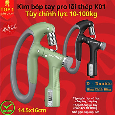 Kìm bóp tay, Kìm tập cơ tay dụng cụ tập gym tại nhà điều chỉnh lực 10-100kg có đếm số tự động D Danido