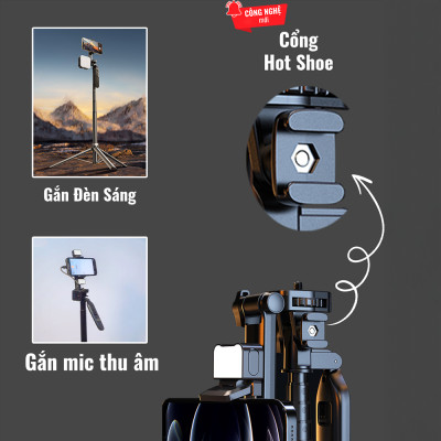 Chân đứng quay video Shinoda, gậy livestream, selfie chụp ảnh chất liệu siêu cứng cáp, tay cầm 360º tích hợp remote điều khiển từ xa 7 phím có thể sạc lại, hàng chính hãng