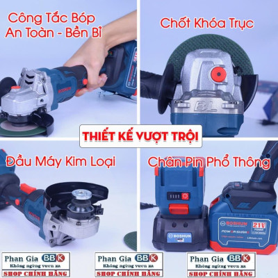 [LOẠI 1] Máy mài pin Boshun 21V - Bộ 2 pin 15CELL ABS, Động cơ không Chổi Than 100% Lõi Đồng, Bảo hành 1 năm