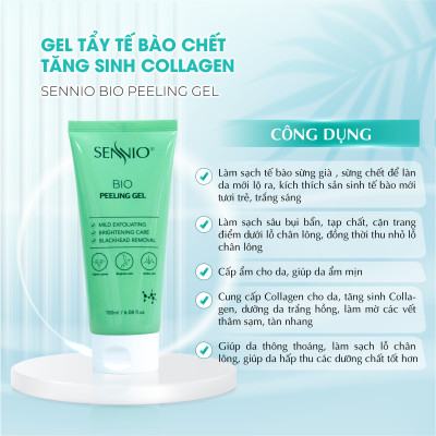 Gel tẩy tế bào chết mặt bổ sung Collagen Sennio Premium Collagen Peeling sạch sâu phù hợp cho da dầu mụn 180ml SNO 806
