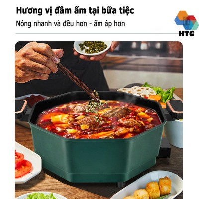 Nồi lẩu điện Weishi SDO-010, dung tích lớn 6 Lít sử dụng gia đình 6-8 người, thiết kế bát giác thế hệ mới chống tràn nồi, hàng chính hãng