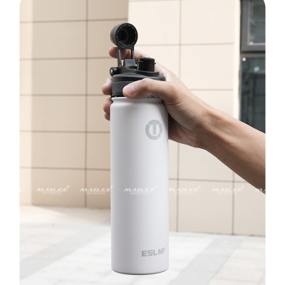 Bình Nước Xe Đạp Inox 304 Giữ Nhiệt ESL-053 dung tích 650ml màu Trắng/Đen giữ nhiệt 12h Nóng 24h Lạnh Thể thao cắm trại leo núi đi xe đạp - Mai Lee