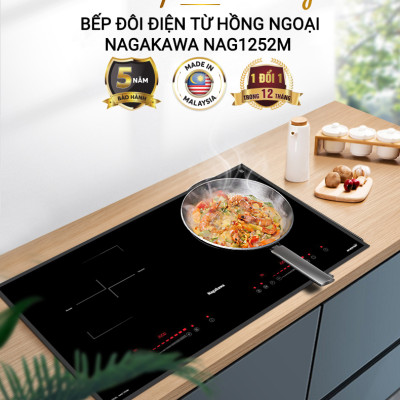 Miễn phí giao lắp toàn quốc - Bếp Âm Đôi Từ Hồng Ngoại Premium Nagakawa NAG1252M - Bảo hành 5 năm - Made in Malaysia - Hàng Chính Hãng