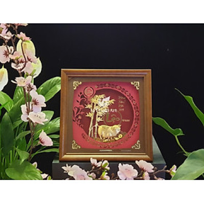 Tranh heo dát vàng (23x23cm) MT Gold Art- Hàng chính hãng, trang trí nhà cửa, phòng làm việc, quà tặng sếp, đối tác, khách hàng, tân gia, khai trương 
