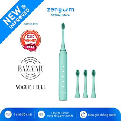 [Chính Hãng] Bộ Bàn Chải Đánh Răng Điện ZenyumSonic MỚi 2.0 & 3 Đầu Thay Thế - Xanh Mint - Công Nghệ Singapore