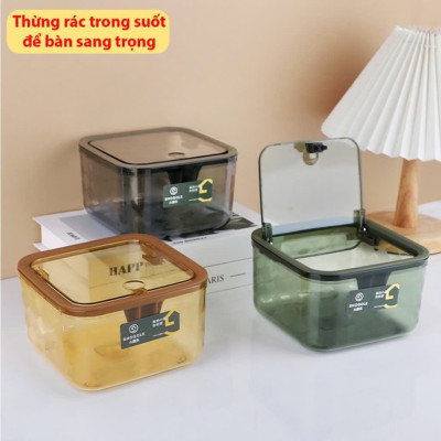 Hộp Đựng Rác Để Bàn Nắp Bật - Thùng Rác Mini Họa Tiết Trong Suốt - HENRYSA