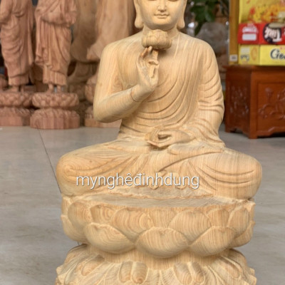 Tượng phật liên hoa bằng gỗ bách xanh liền khối thơm nức kt cao 30×17×14cm 