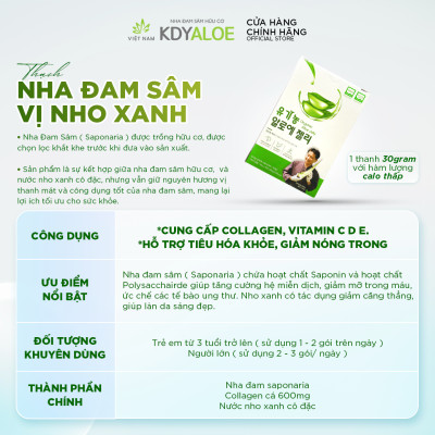 THẠCH NHA ĐAM SÂM NHO XANH HỮU CƠ KDY ALOE Hỗ Trợ Tiêu Hóa
