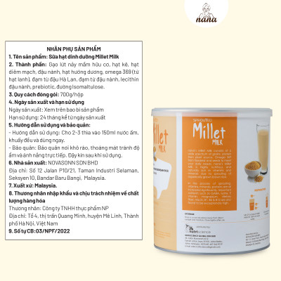 Sữa Hạt Millet 700g x4 Hộp (2.8kg) Vị Kê Tự Nhiên Cho Trẻ Từ 3 Tuổi & Người Lớn Sữa Hữu Cơ Bổ Sung Dinh Dưỡng Toàn Diện