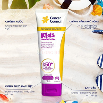 Kem chống nắng trẻ em Cancer Council Kids Sunscreen SPF50+ (35ml/110ml) - Hàng chính hãng