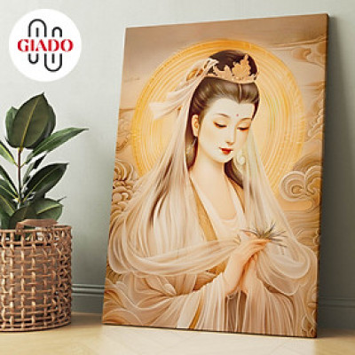 Tranh ảnh thờ treo tường hoặc tranh để bàn mẫu Phật giáo Quan Âm Bồ Tát áo vàng