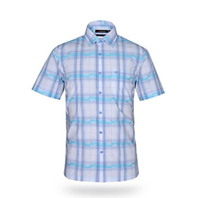 Áo sơ mi nam KHATOCO ngắn tay kẻ caro A1MN468T2-CNCR071-2409-N