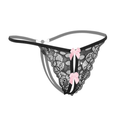 Quần lót ren lọt khe nữ athena ren phối nơ - Đen