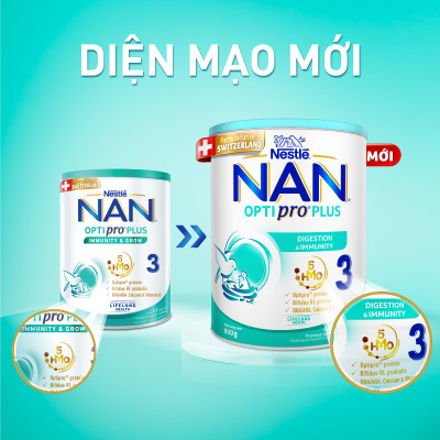 Sữa Bột  Nestlé NAN OPTIPRO PLUS 3 800g/lon với 5HMO - Hỗ trợ Tiêu Hóa, Đề Kháng, Trí Não & Chiều Cao - Bé 1-2 tuổi
