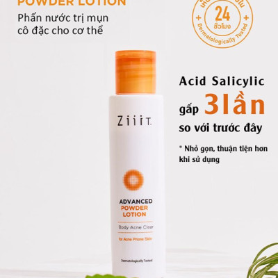 Phấn Nước Toàn Thân Giảm Mụn ZIIIT ADVANCED POWDER LOTION 40ml Dưỡng Trắng Da, Ngừa Sẹo Mụn
