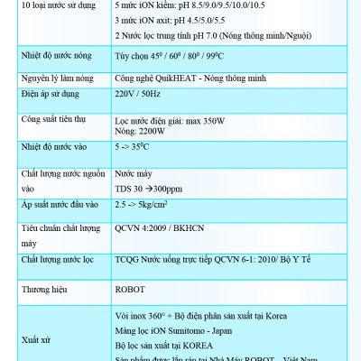 Máy Lọc Nước Điện Giải Nóng Thông Minh ROBOT IonSmart 510 Chức Năng Nóng Thông Minh- Tạo Ra 10 Loại Nước - Hàng Chính Hãng