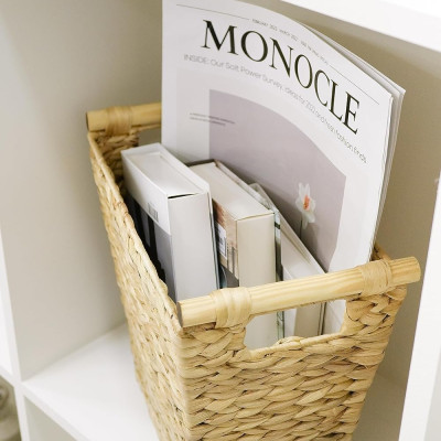 Sọt lục bình có tay cầm, giỏ để đồ đa năng, đồ để văn phòng tiện dụng, sọt rác văn phòng