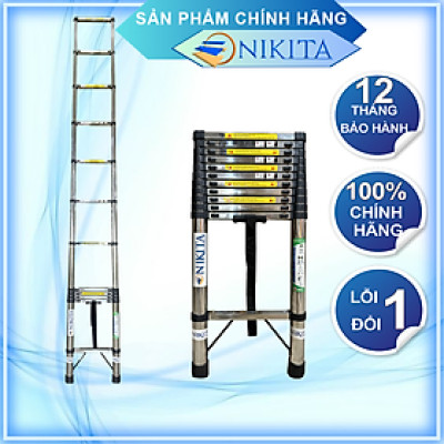 Thang Nikita rút đơn inox, chân tròn có rãnh chống trượt, an toàn, dễ di chuyển.