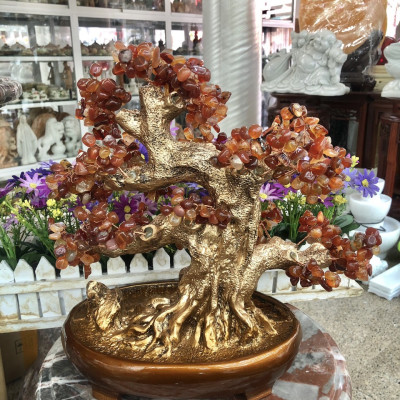 Cây Tài Lộc bonsai phong thủy đá mã não đỏ - Cao 40 cm