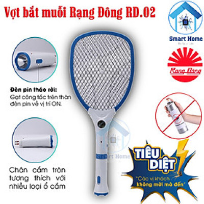 Vợt Muỗi Thông Minh Rạng Đông RD.02 2 Trong 1 Tích Hợp Đèn Pin và Vợt Bắt Muỗi - Hàng Chính Hãng