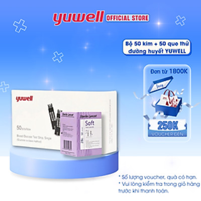 Bộ test 50 kim + 50 que thử đường huyết YUWELL dùng cho máy đo đường huyết Yuwell Accusure 710 chính hãng