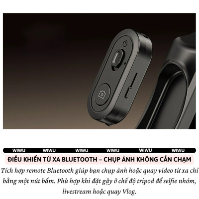 Gậy chụp ảnh selfie tự sướng kiêm tripod 4 chân khung nhôm, đèn Flash trợ sáng hiệu WlWU Wi-SEO12 - Tích hợp remote control bluetooth, Xoay 360 độ, thân nhôm, kéo dài 1,8m, chắc chắn, bền bỉ, gập gọn, pin sạc type C cho iPhone Oppo Samsung- Hàng nhập khẩu