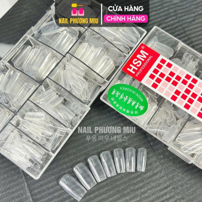 Hộp 500 Móng Úp Tay HSM Vuông Trong Trơn (Không Nhám) Đủ Size Từ 0-9 Chuyên Dùng Nối Móng Làm Nail Mỏng Dẻo