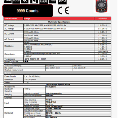 Đồng hồ đo điện kết hợp đo sóng ABG ZT-702S Máy hiện sóng đồng hồ đo điện, đo sóng, màn hình IPS 2,8 inch, băng thông 10 MHZ, tốc độ lấy mẫu thời gian thực 48MSa/s, số đếm 9999, dành cho giáo dục phổ thông, bảo dưỡng ô tô, phát hiện điện - Hàng chính hãng